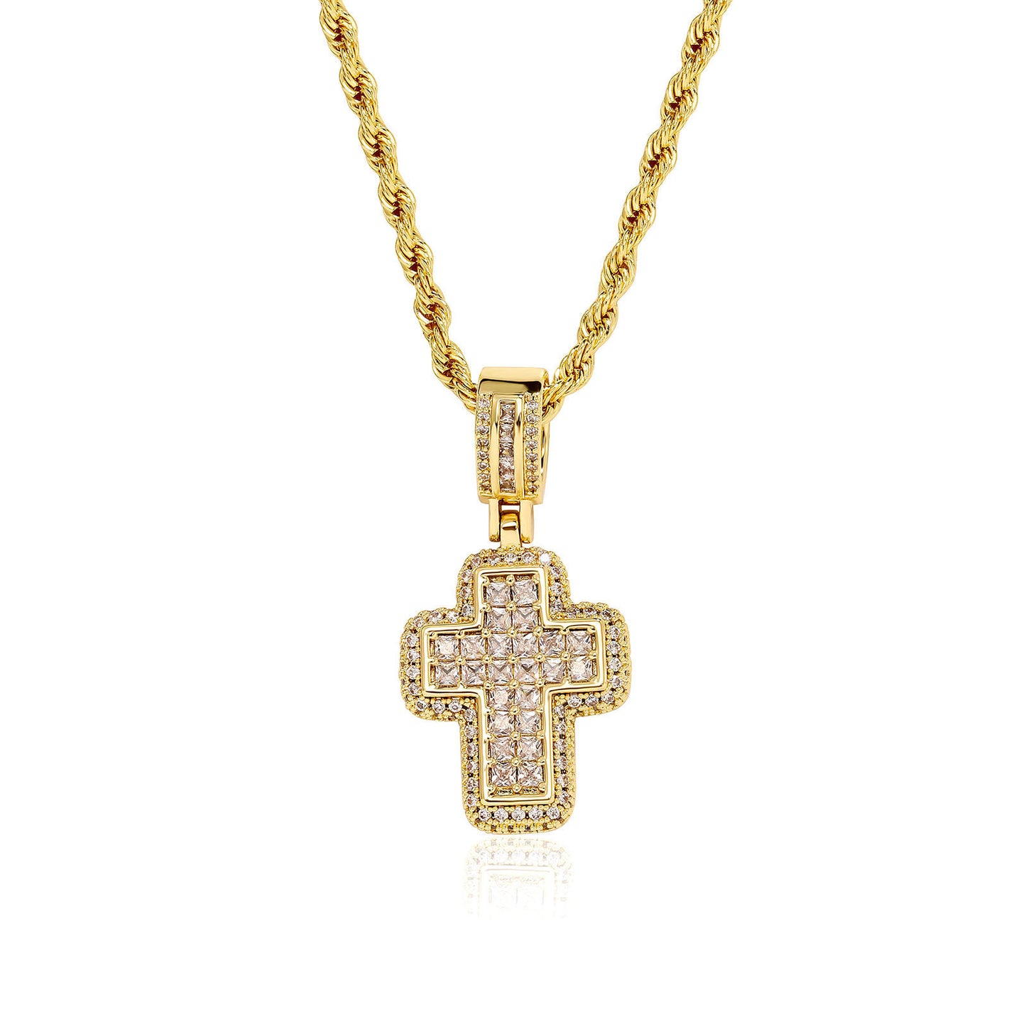 Collar de cruz de circonita cuadrada en T de moda, ligero y lujoso