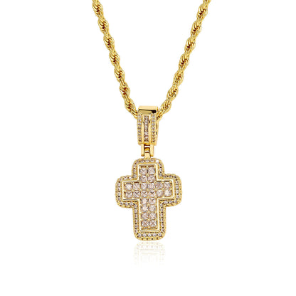 Collar de cruz de circonita cuadrada en T de moda, ligero y lujoso