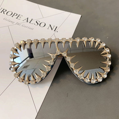 Gafas de sol extragrandes con diseño steampunk de diamantes para mujer de lujo