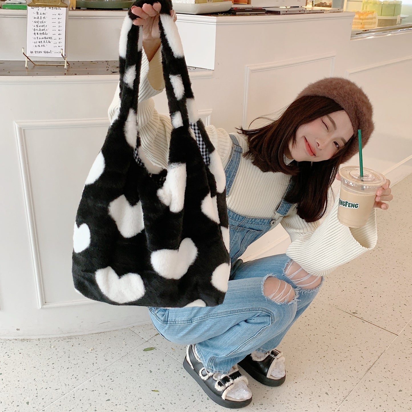 Plush Loving Heart Shoulder Bag