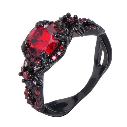 Anillo de mujer con granate rubí estilo coreano Ugyen chapado en oro negro