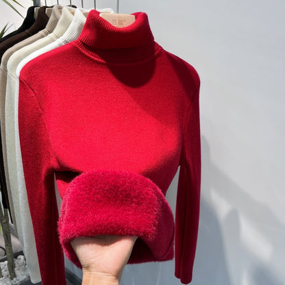 Suéter de invierno con cuello de tortuga para mujer, elegante, grueso y cálido, jersey de punto básico suelto para mujer