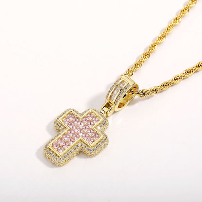 Collar de cruz de circonita cuadrada en T de moda, ligero y lujoso