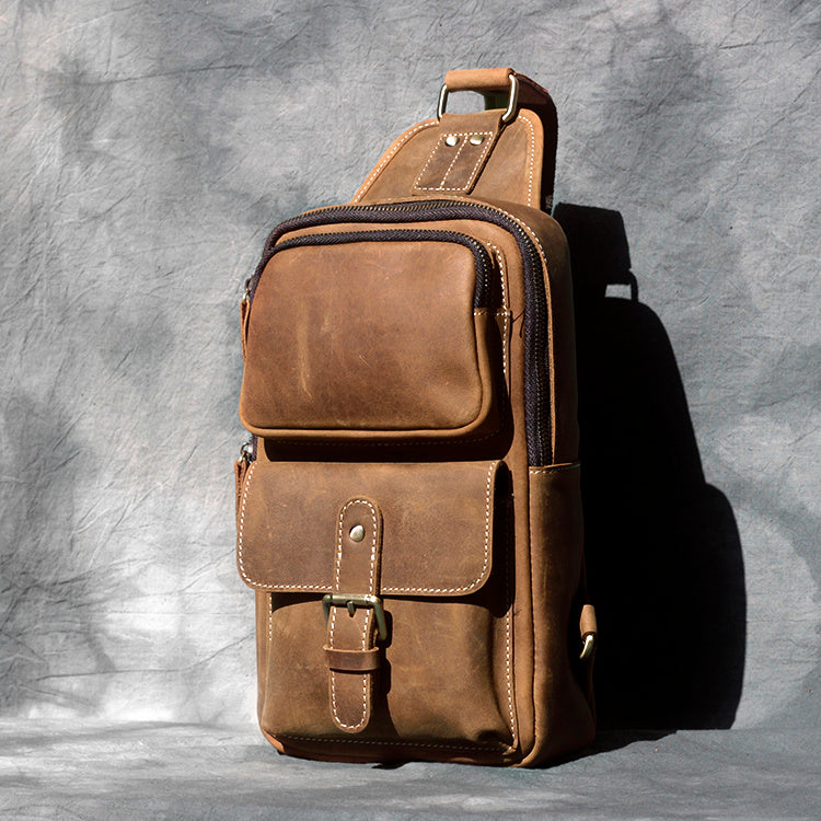 Men's Crazy Horseskin Handmade One-shoulder Messenger Bag