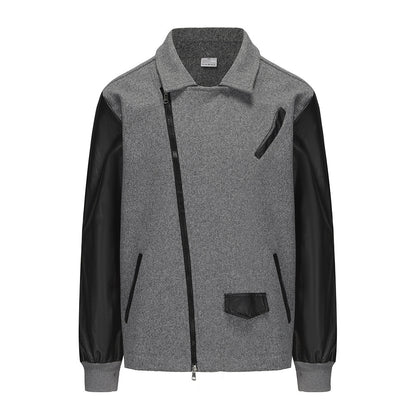 PU-Leder Patchwork Wollrevers Farblich passende Herrenjacke