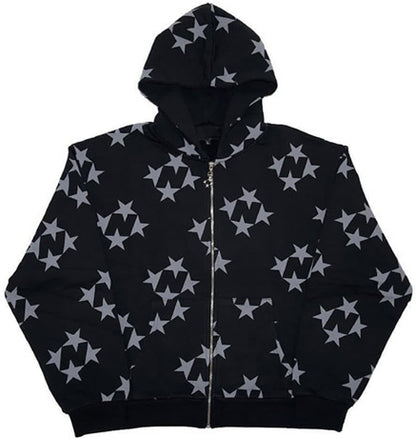 Cárdigan con capucha y cremallera con estampado de estrellas para parejas, ropa de abrigo de moda, sudadera con capucha, abrigo de calle para hombres y mujeres