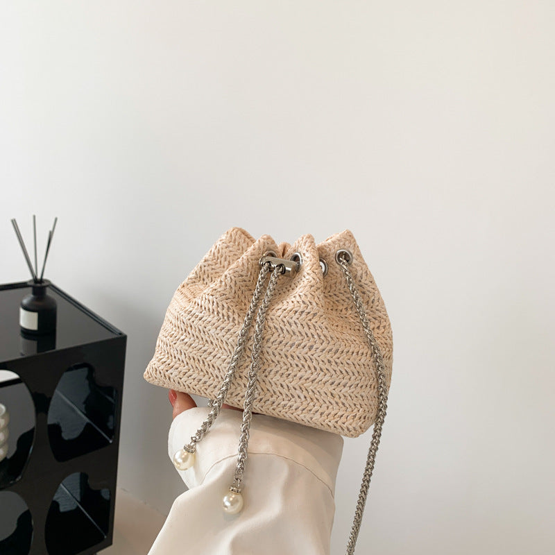 Leopard Print Woven Crossbody Chain Bag