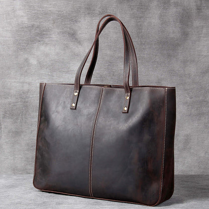 Bolso de mano sencillo retro de piel de vaca de primera capa y gran capacidad para hombre