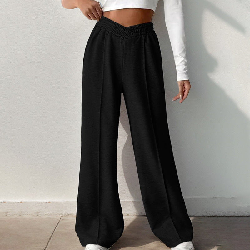 High Waist Pure Color Wide-leg Casual Pants Women