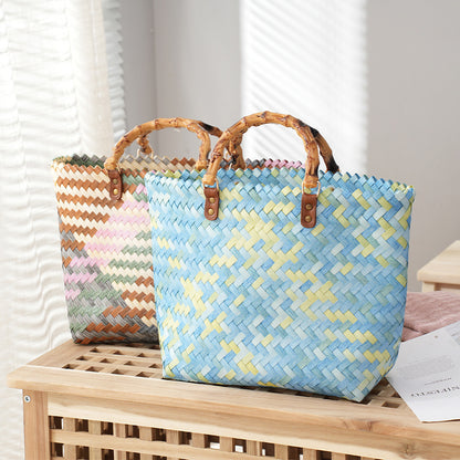 Bolso de paja para mujer, bolso de mano portátil de gran capacidad