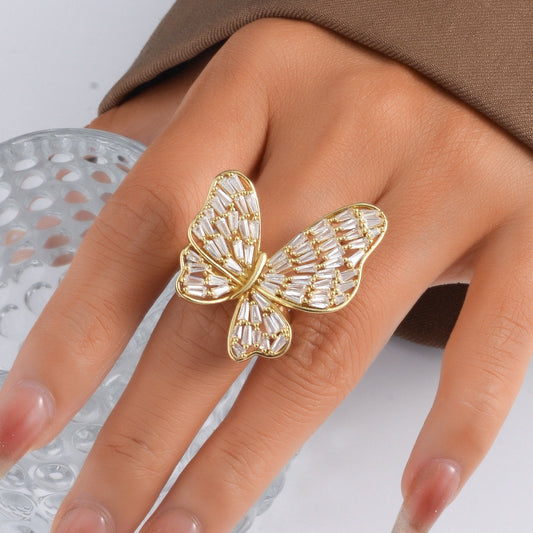 Ring Color Preserving French Opening Design Exaggerated And Personalized Butterfly Elements