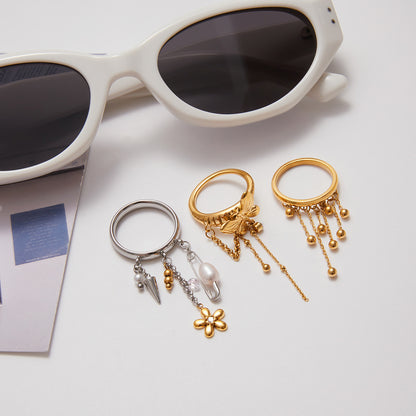Design Sweet 18K Gold Handgefertigter Edelstahlring mit Stahlkugelquaste