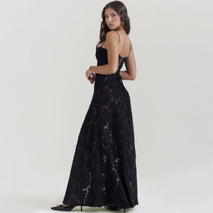 Mode Strapsspitze Langes Kleid Sommer Trägerlosen Kragen Elegante Abendkleider Für Frauen