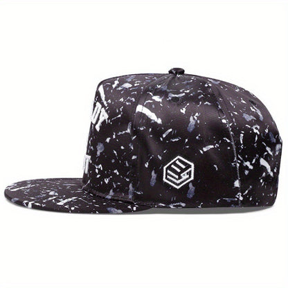 Gorra de hip hop con visera plana, letras bordadas en camuflaje