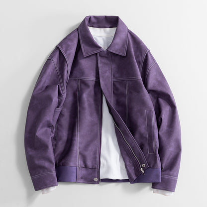 Chaqueta de cuero PU retro holgada de moda para hombre