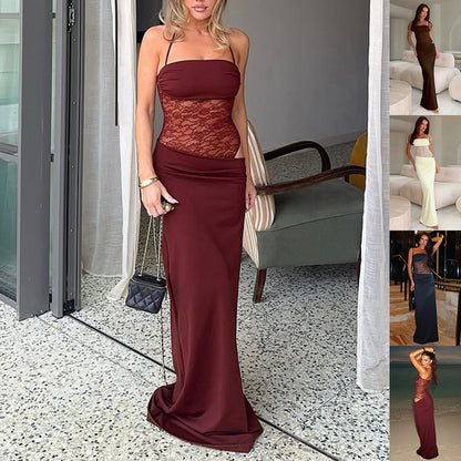 Vestido de tirantes de encaje Y2K, moda sexy, vestidos largos de encaje para fiesta, noche, club, ropa de playa para mujer