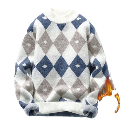 Personalized Knitting Men's Plush Thickened Top Long-sleeved Round Neck Sweater