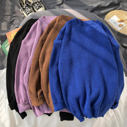 Men's Solid Color Round Neck Sweater Knit Bottoming Shirt
