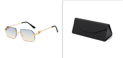 Rahmenlose Leoparden-Sonnenbrille mit Besatz für Männer und Frauen