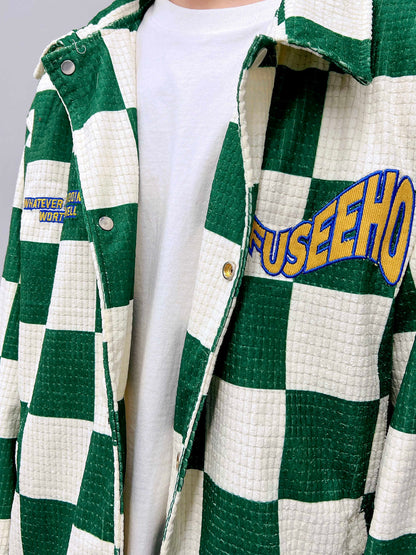 Retro Kontrastfarbe Grün Karierte Reversjacke Herren