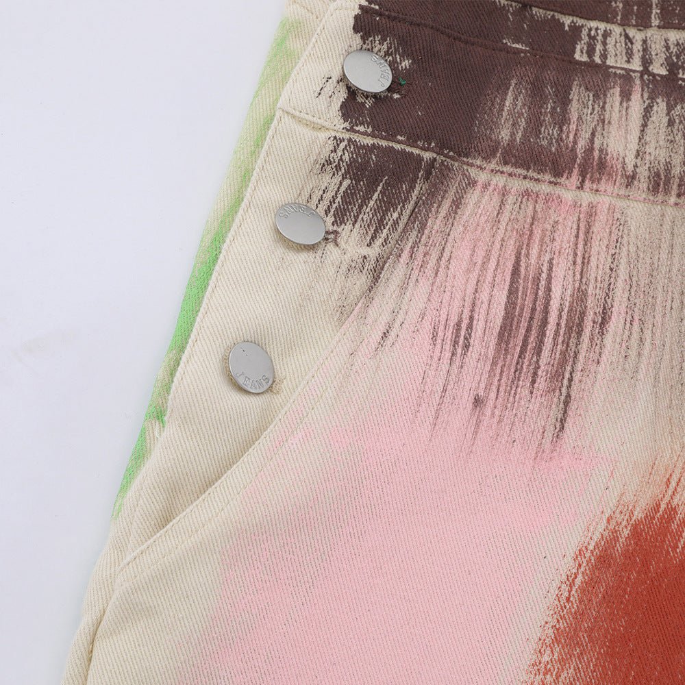 Painting Graffiti Denim Suspender Pants Men - BAGMODA