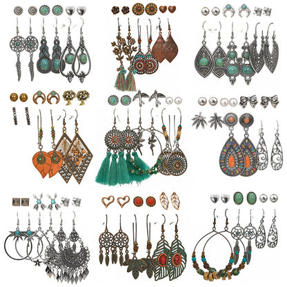 Pendientes adelgazantes con borde cruzado, combinación de estilo bohemio étnico, exquisitos pendientes de gotas de agua con cuentas galvanizadas.