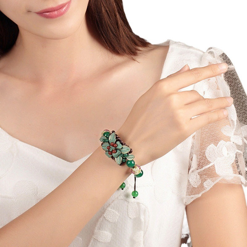 Green Yunnan Ethnic Style Bracelet With Retro Style For Women