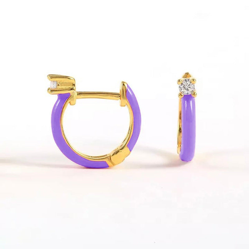 Diamond-embedded Hand-dripping Oil Stylish Simple And Versatile Creative Earrings