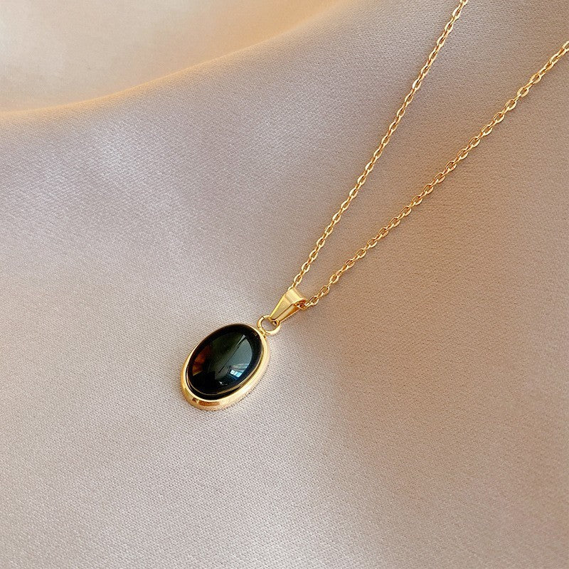 Oval Cat Eye Pendant Titanium Steel Necklace Special-interest Design