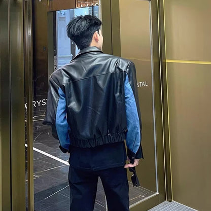 Hochwertiger PU-Ledermantel mit Nähten, grenzüberschreitender Jeansmantel