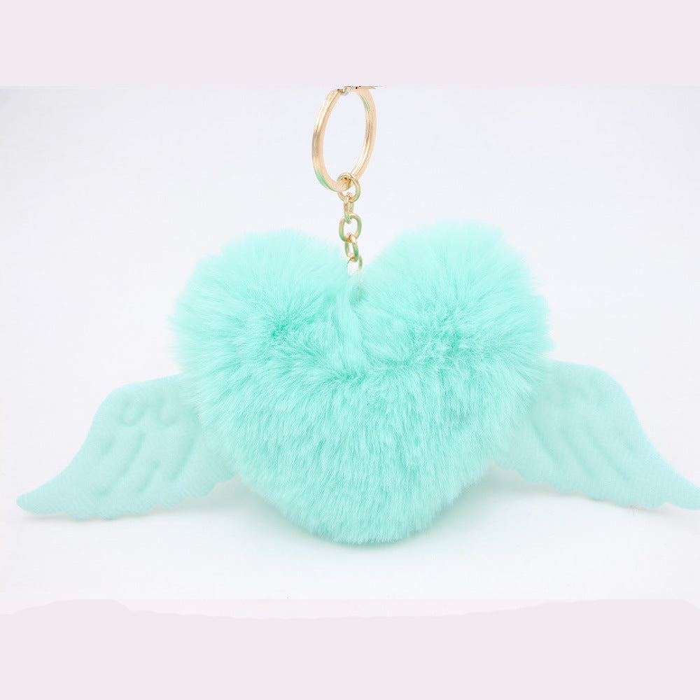 Peach Heart Wings Heart Wool Ball Keychain Pendant