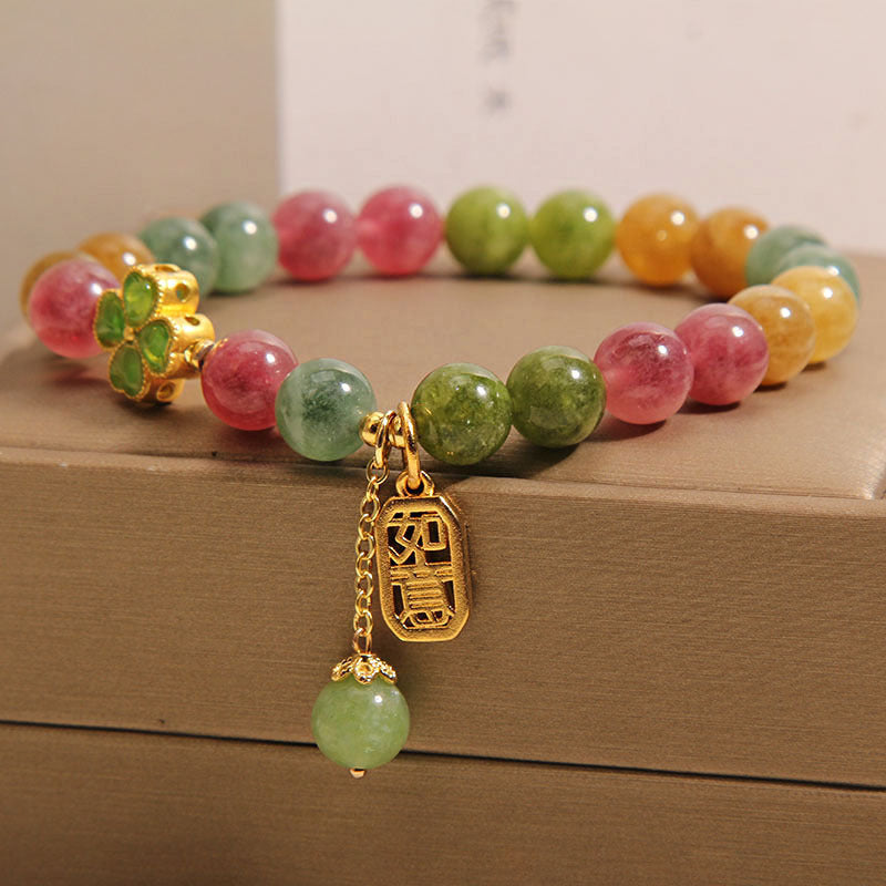Exquisite Colorful Tourmaline Ruyi Pendant Bracelet For Women