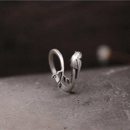 Artistic Vintage Thai Silver Bird Leaves S925 Sterling Silver Ring