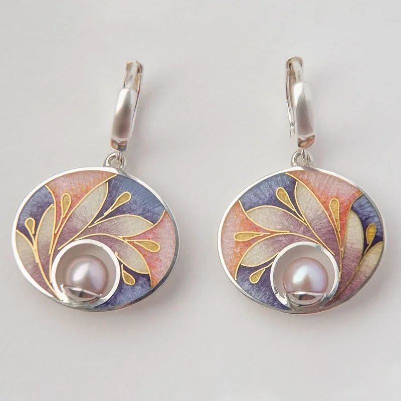 Newandy Colorful Flower Pattern Drop Earrings Ladies Creative