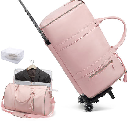 Bolsa de viaje plegable con ruedas alargadas y gran capacidad, color negro