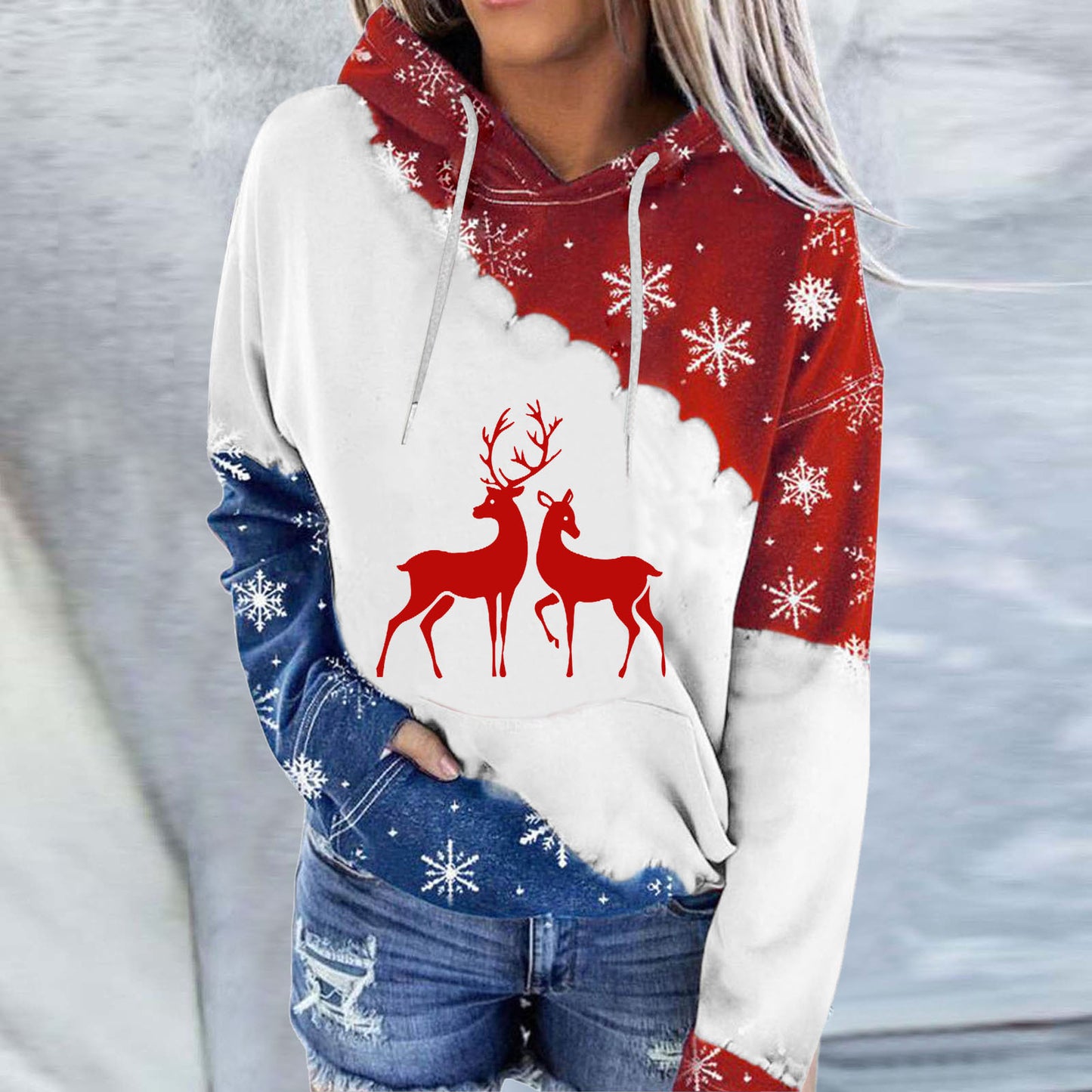 Snowman Print Crew Neck Hoodie Long Sleeve Sweatshirt