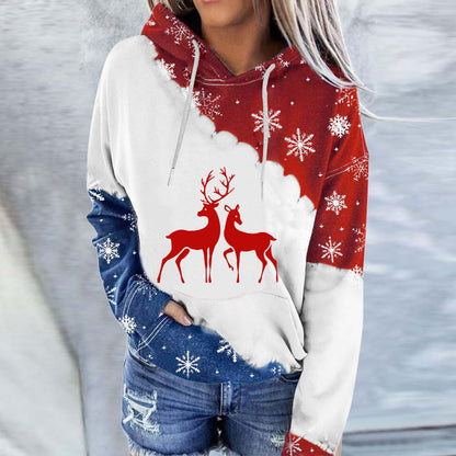 Kapuzenpullover mit Rundhalsausschnitt und Schneemann-Print, langärmeliges Sweatshirt