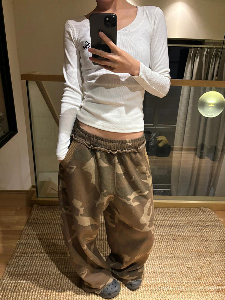American Hot Girl Camouflage Wide-leg Pants For Women