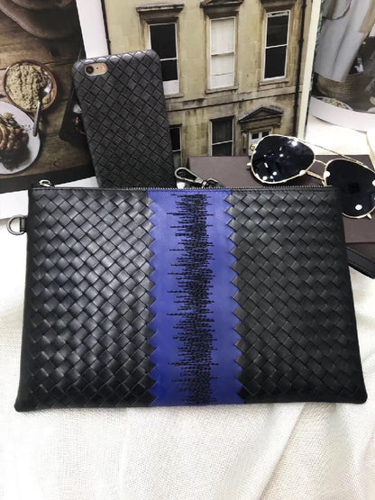 Bolso de mano versátil de piel de becerro encerada para hombre, tejido a mano, moderno y de moda.