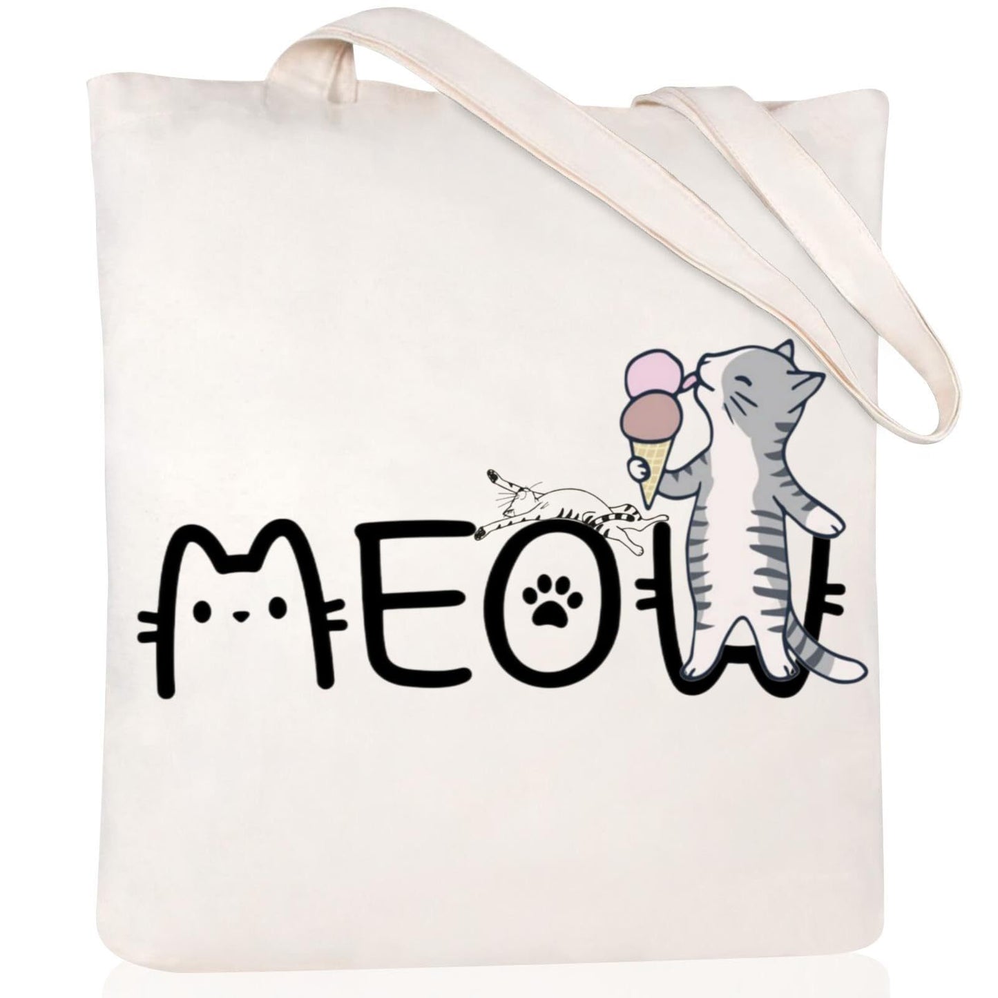 Cartoon Cat Printed Canvas Shoulder Bag