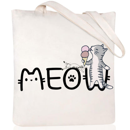 Cartoon Cat Printed Canvas Shoulder Bag
