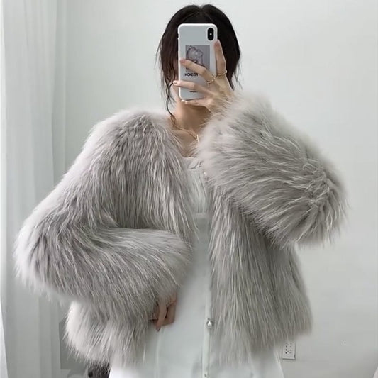 New Slim-fit Slimming Whole Leather Fox-like Coat