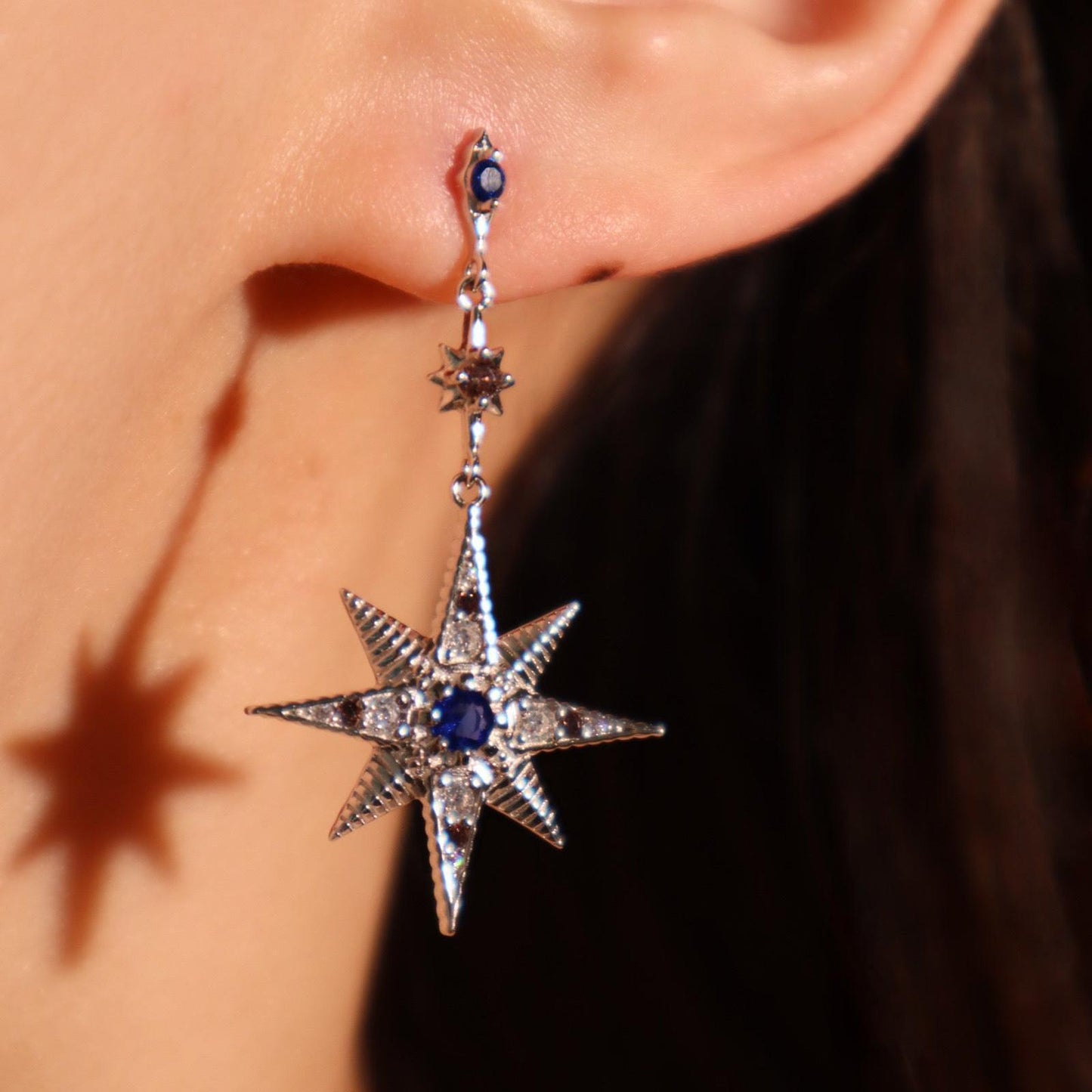 Star Moon Asymmetric Color Zircon Star And Moon Stud Earring