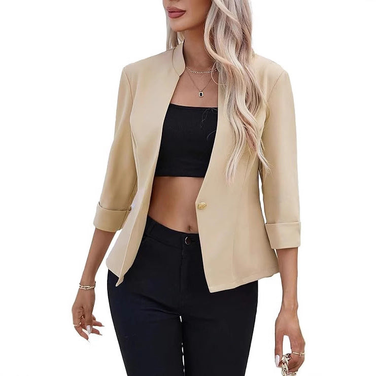 Light And Thin Fully Lined Slim Fit Stand Collar Casual Small Suit Jacket
