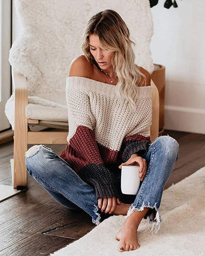 Damenmode Lose Lässige Patchwork Streifen Strickwaren