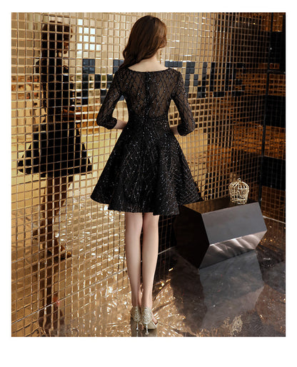 Vestido negro para mujer, para cena, cóctel, fiesta de cumpleaños, vestido pequeño, vestido corto de alta sociedad.