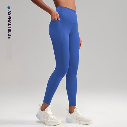 Pantalones de yoga deportivos de cintura alta y tacto nude de tenacidad media para mujer