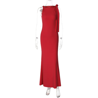 Vestido largo de cinta con un solo hombro, ajustado, sin mangas, para fiesta de noche, club, para mujer
