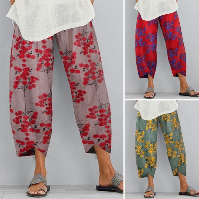 New Summer Casual Pants Fashion Retro Printing Nine-point Pants Trousers Women