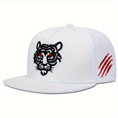 Gorra de béisbol de ala plana con cabeza de tigre para hombre, talla grande